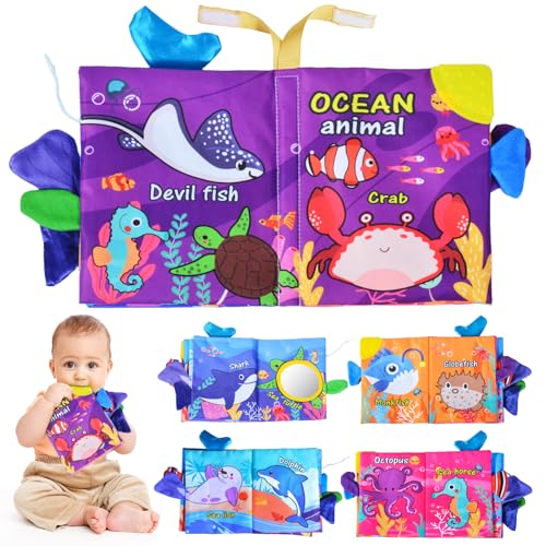 Image of ZGLYMUS Crinkle Books for Babies,Touch and Feel Cloth Soft Books for Babies,Sensory for Baby Books 0-6 Months with Bi Bi Whistle,Mirror & Teething Toys,for Boy and Girl Gifts for Newborn Babies