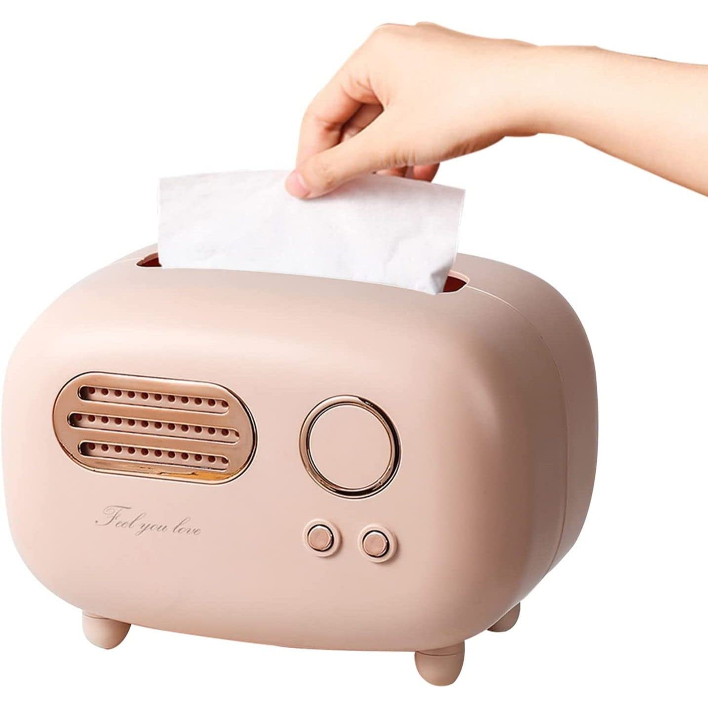 oddpod™ Vintage Retro Medium Tissue Box Holder & Paper Towel Dispenser for Office, Living Room, Bedroom, Night Stand & Desk - Baby Pink
