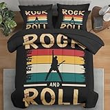 Pamnest Comforter Set Queen Size, Rock Roll Music Vintage 7 Pcs Bedding for Kids and Adults, Retro Guitar Disco Bed Sheet Sets with Fitted Sheet 2 Pillowcases & 2 Shams for Bedroom Bed Decor