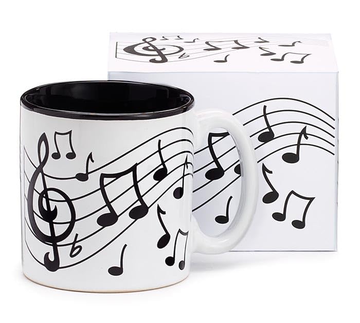 Taza blanca con notas musicales negras 13 oz miniatura 1