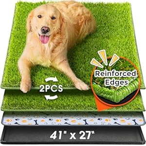 Hompet Dog Grass Pad with Tray Large, 41″x27″, 2 Reusable Artificial Turf for Dogs Potty, Waterproof Non-Slip Washable Pee Pads, Quickly Absorbency Portable Dog Litter Box for Indoor/Outdoor Use