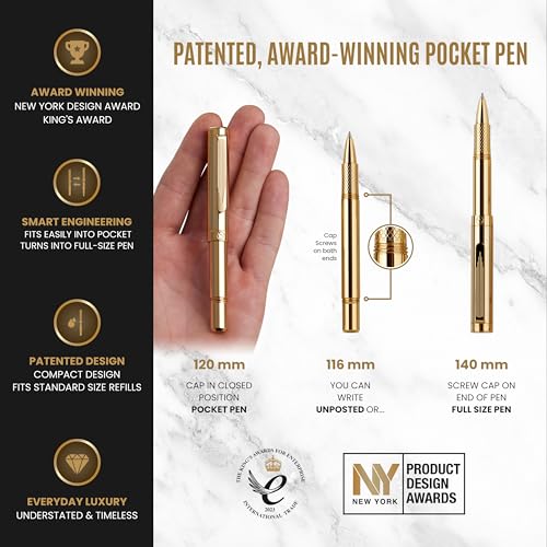 Scriveiner EDC-GOLD-RB-G-IP Heavy Gold Rollerball Pen, Award Winning Luxury Pocket Pen thumb #3