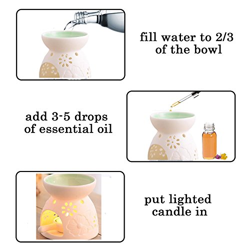Singeek Ceramic Tea Light Candle Holder/Wax Melt Warmer, Essential Oil Burner Aromatherapy Diffuser for Living Room, Balcony Spa Yoga Meditation (Green)