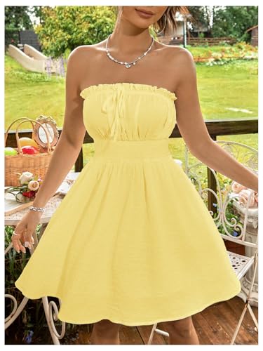 Image of Floerns Women's Vacation Strapless Tube Dress Ruffle Hem A Line Mini Dresses