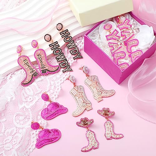 Junkin 6 Pairs Beaded Cowboy Earrings for Women Rhinestone Beads Boot Hat Drop Dangle Earrings Western Earrings3