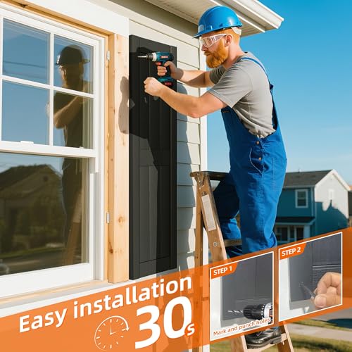 Ortus Collective Exterior Window Shutters - Weather-Resistant Polypropylene, Easy DIY Install - Rustic Panel Shutters for Windows Outside, Vinyl, Brick, 14.5"W*25" H, Black