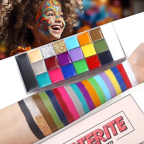 UCANBE Paleta de pintura facial para adultos de 20 colores, color negro, blanco, no tóxica, diseño de camuflaje, Halloween, cosplay, SFX, kit de pintura de maquillaje