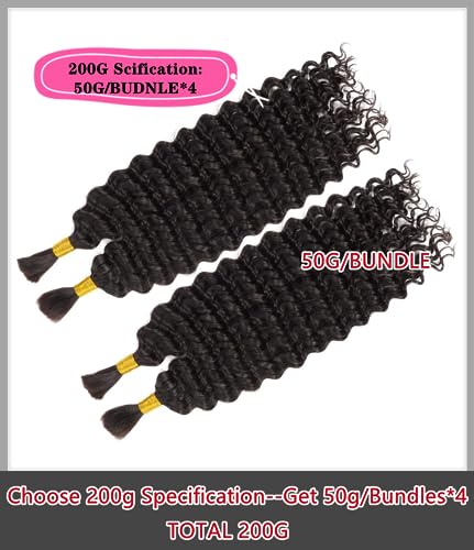 DUAUJUIU Human Hair Braiding Hair No Weft Human Hair Bulk for Micro Braiding Human Hair Extension 20 Inch Deep Wave Natural Black Human Hair for Braids Human Braiding Hair Boho Braiding 200g(50g x 4) - Image 2