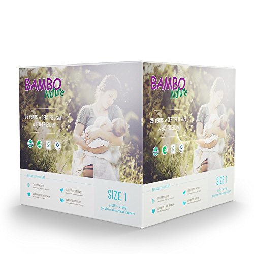 Bambo Nature Eco Friendly Baby Diapers Classic for Sensitive Skin, Size 1, 56 Count (2 Packs of 28)