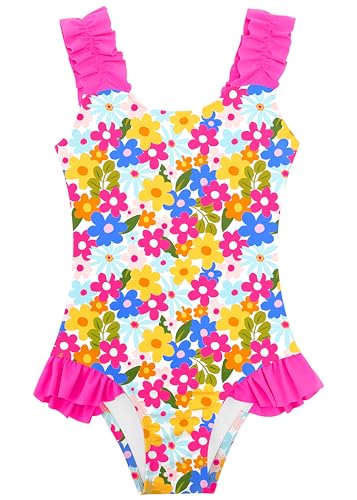 Image of XiaoMoSha Girls One Piece Swimsuit Ruffled Straps Bathing Suits Summer Swim Suit Quick Dry Beach Swimwear for Kids 3-10 Years