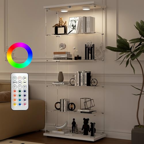 Aplancee Glasvitrine Standvitrine in Weiß mit LED, 188.8 * 36.3 * 80.7cm Vitrinenschrank mit 5...