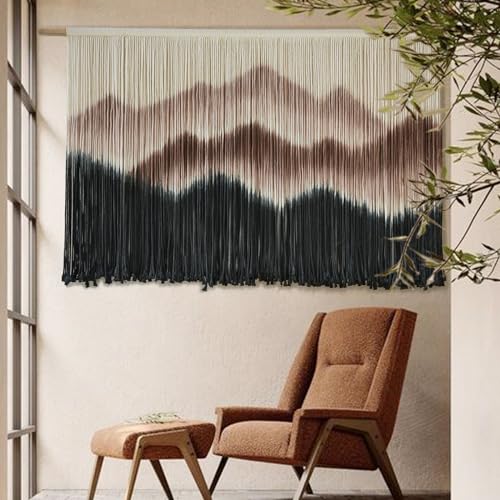 Image of IOWER Macrame Wall Hanging 57 inch W x 35 inch L Brown Mountain Dip-Dyed Macrame Wall Decor Large Modern Fiber Art Boho Wall Decor