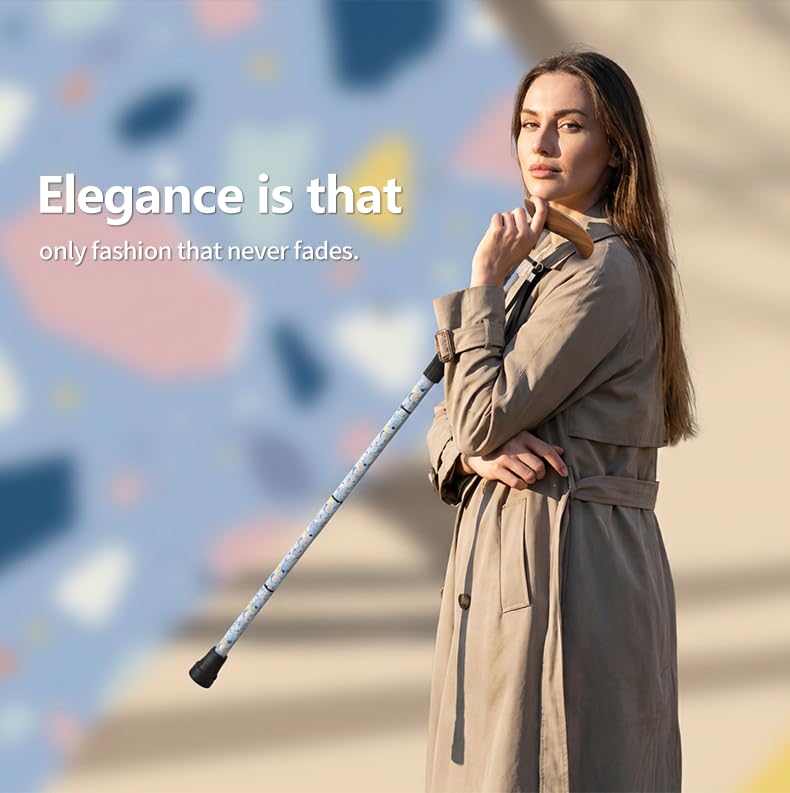 Bastón para mujeres y hombres, bastón plegable para viajes y uso diario, elegante bastón con patrón de océano azul, diseño ajustable, fibra de carbono