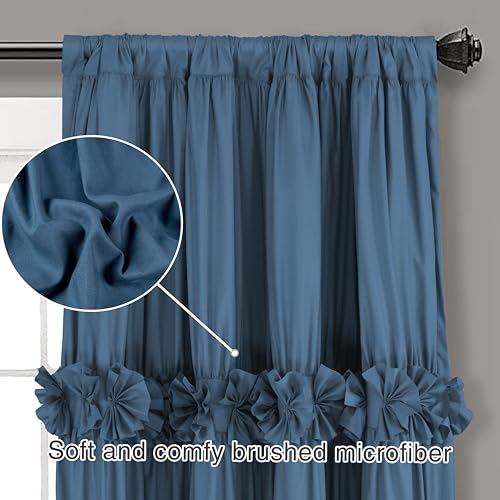 Image of Homechoice Decor Thermal Insulated Blackout Window Curtains, 54 inch W x 84 inch L x 2 Panels, Boho Ruched Window Treatments with 3 Rows of Butterfly Flowers, Rustic Rod Pocket Drapes, Dusty Blue (LQ-30)