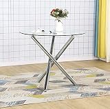 Round Glass Dining Kitchen Table with Chrome Legs Modern Leisure Coffee Table with Tempered Glass To