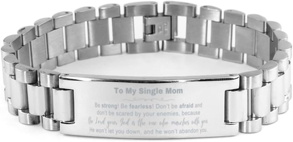 Single Mom Gift Ladder Stainless Steel Bracelet, Single Mom, Be strong! Be fearless!. Bible Verse Gifts for Single Mom, Men or Women on Birthday Christmas. Gifts for Single Mom