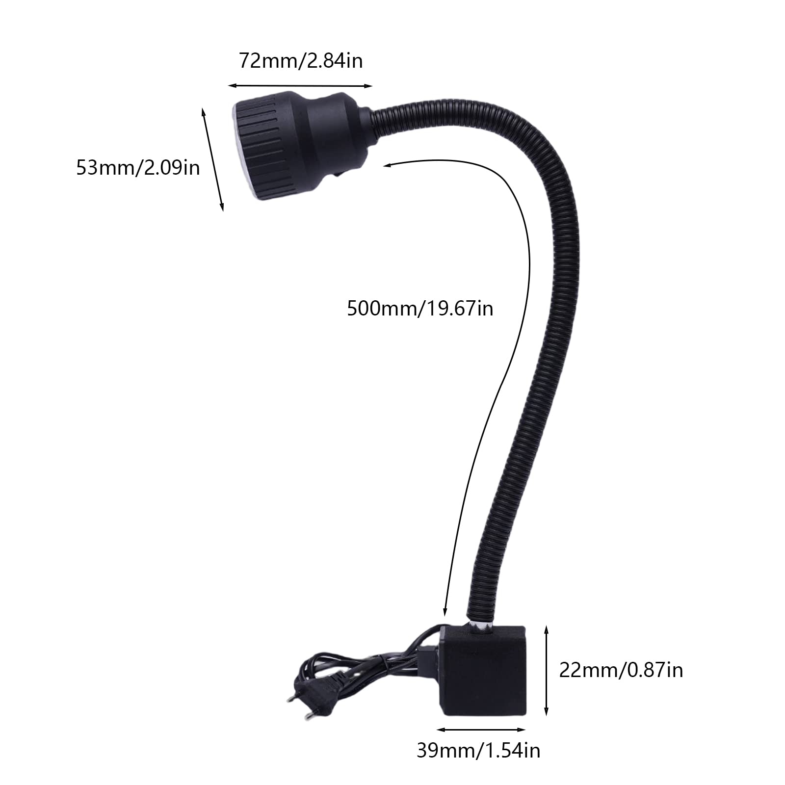 Lampa robocza LED z podstawą magnetyczną, 10 W, 50 cm, łabędzia szyja, 6500 K, białe światło do maszyn CNC