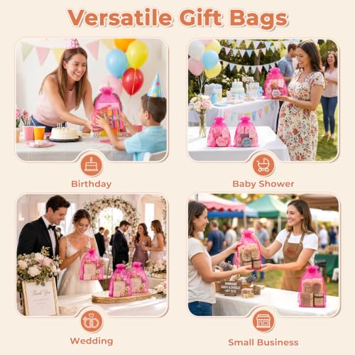 Image of Crweety 50PCS Organza Bags 8x12 Large Gift Bags Hot Pink, Mesh Bag Drawstring Pouches for Women Wedding Favors Goodie Sachet Jewelry Candy, Party Favor Bag for Birthday Baby Bridal Shower Graduation