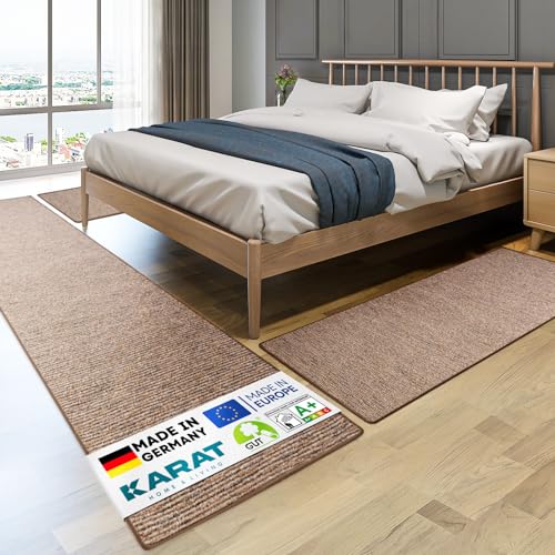 KARAT Bettvorleger - 3-teiliges Set - Moderne Bettumrandung in Hellbraun -...