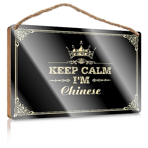 Decoración de porche con texto en inglés «Keep Calm I'M Chinese Wooden Sign Wall Hanging Place» para decoración de patio trasero (Color: Color, Tamaño: 15 x 28 cm)