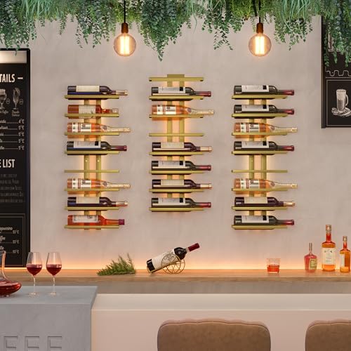 Image of Hoctieon 3-Set 8 Tier Wall Mount Wine Rack (24 Tiers), Wall Racks for Wine Bottles Display and Storage, Hanging Bottle Organizer for Living Room, Dining Room, Wine Cellar, Bar, Quartz Green