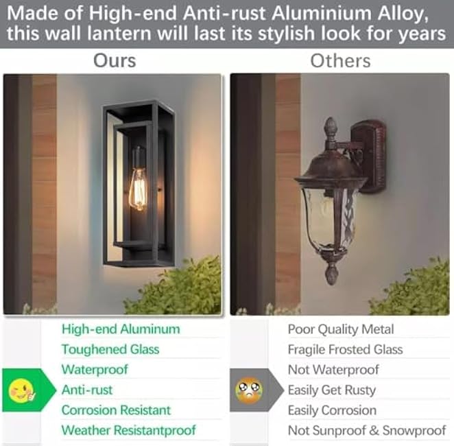 18inch Outdoor Wall Light Fixtures,Exterior Waterproof Lanterns,Porch Sconces Wall Mounted Lighting with E26 Sockets & Glass Shades,Modern Matte Black Wall Lamps for Patio Front Door Entryway (1 Pack)