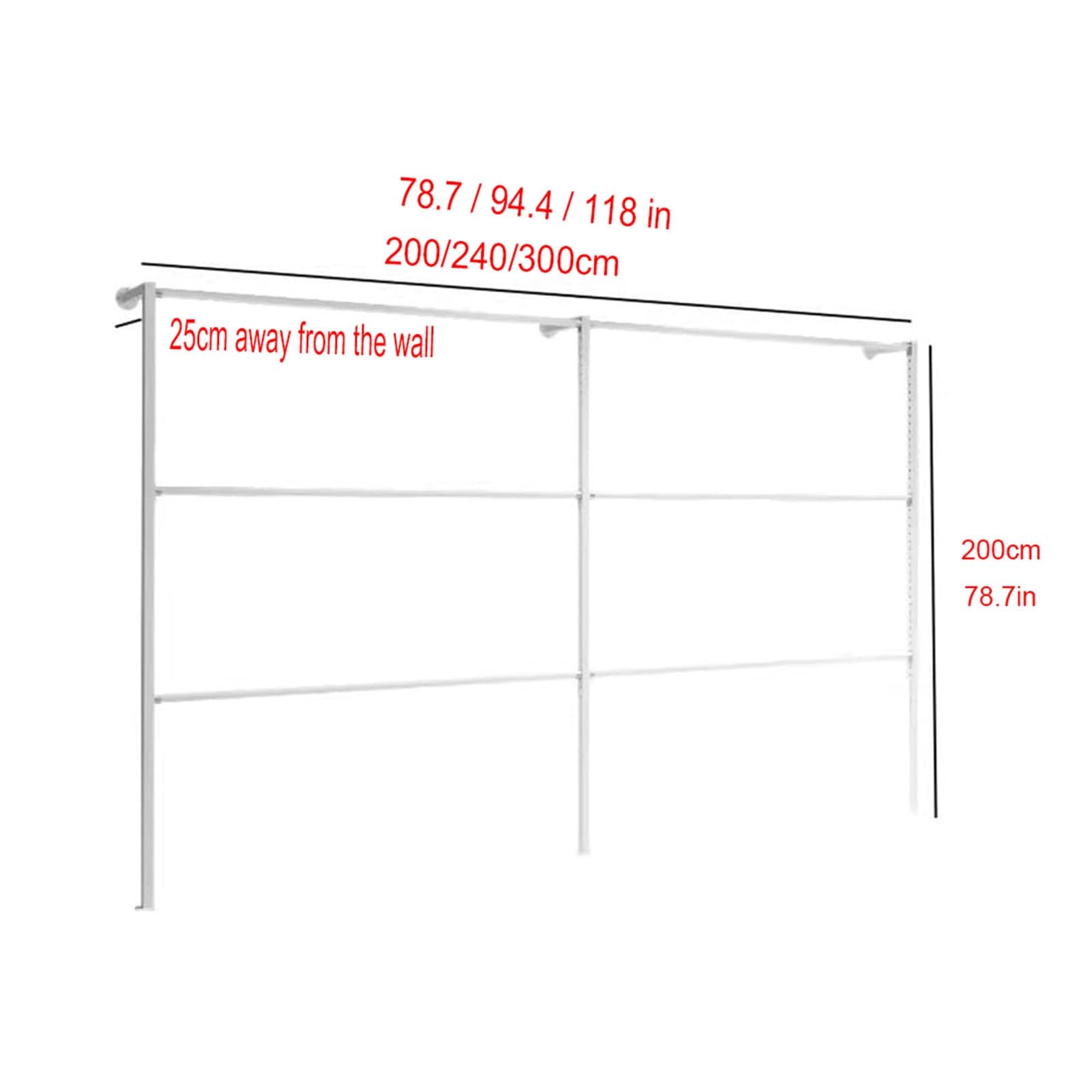 JevLoN Wall Mount Curtain Home Textile Sample Display Stand,Scarf Organizer Holder Commercial Metal Fabric Display Rack for Shawl/Sheets/Fabrics/Curtain Sample, 7 Sizes/3 Colors(White,300x25x200cm)