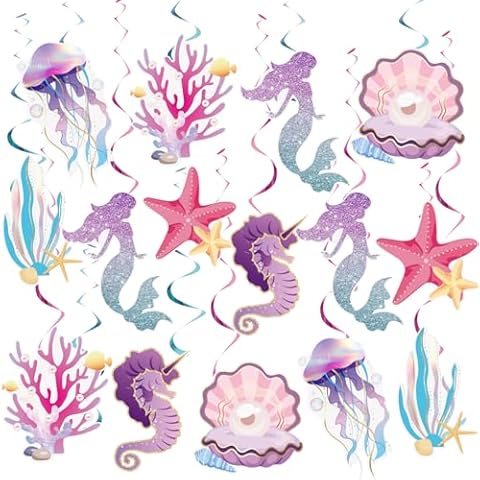 Easy Joy 30 PCS Mermaid Hanging Swirl Mermaid Birthday Party Decorations Under The Sea Decorations Mermaid Party Favors Mermaid Baby Shower Decorations Ocean Decorations Cover