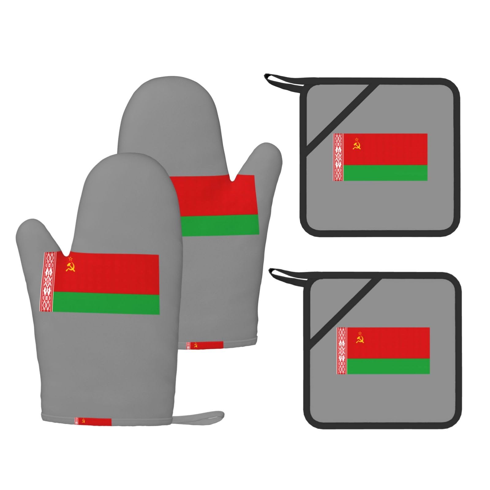 Nimongt Black Flag Of Belarus Print Heat Resistant Gloves Pads Reusable Kitchen Set Oven Baking Grilling Cooking