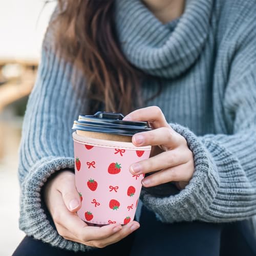 Image of Reusable Insulated Sleeve for Iced Coffee Cup, 3-Pack Coffee Neoprene Drink Sleeve for Cold & Hot Drinks, Beverage Holder for Iced Coffee (Pink Berry Bows)