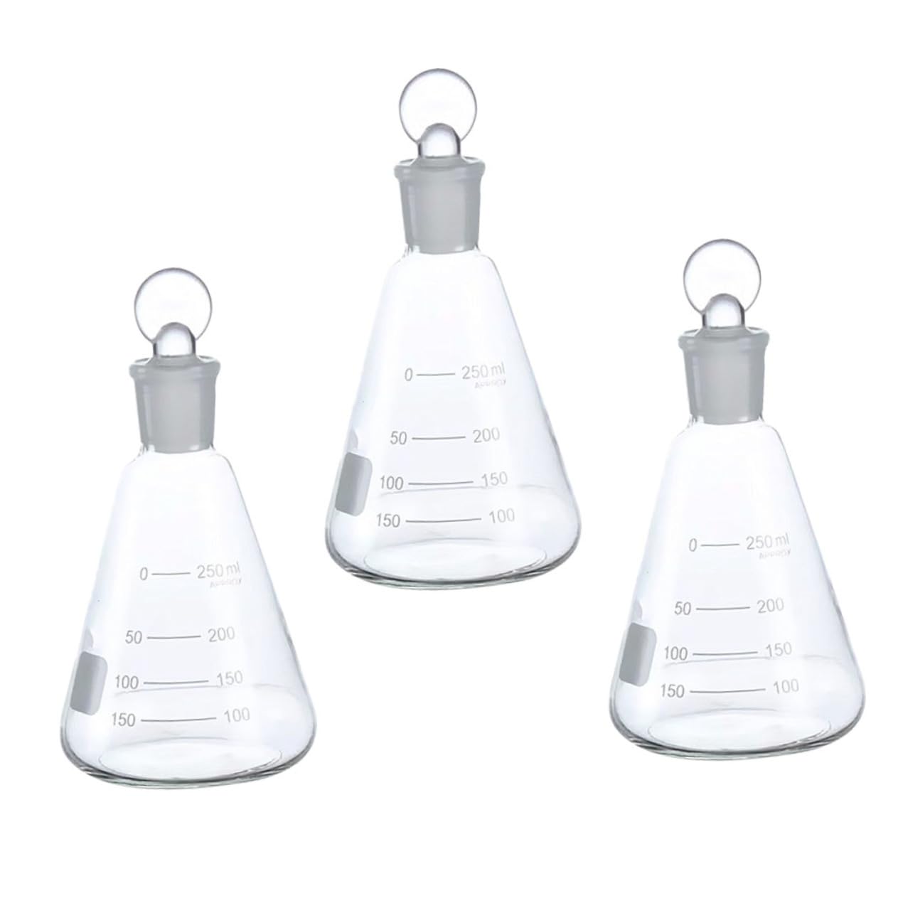 SOLUSTRE 3piezas Matraz Erlenmeyer con Tapón de Vidrio para Experimentos Herramientas Escolares Cristalería de Laboratorio Matraz Cónico para Experimentos