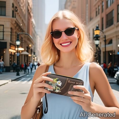 Image of Bulopur Personalized Wallets with Name for Women Frog Wristlet Wallet Rfid Credit Card Wallet PU Leather Cash Zipper Coin Pocket for Female Ladies Teen Girls Girly