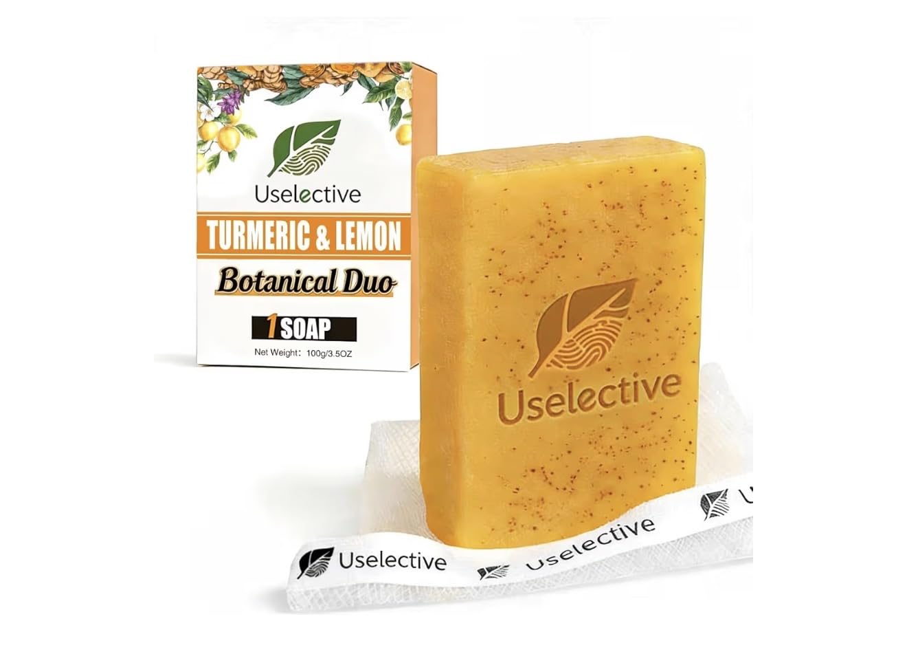 Uselective 2 Pack Turmeric & Lemon Glow Soap Bar - Botanical Duo Power for Dark Spots, Skin Brightening with Kojic Acid, Vitamin C，Retinol- 3x Moisturizing with Amino Acid & Shea Butter - SLS Free