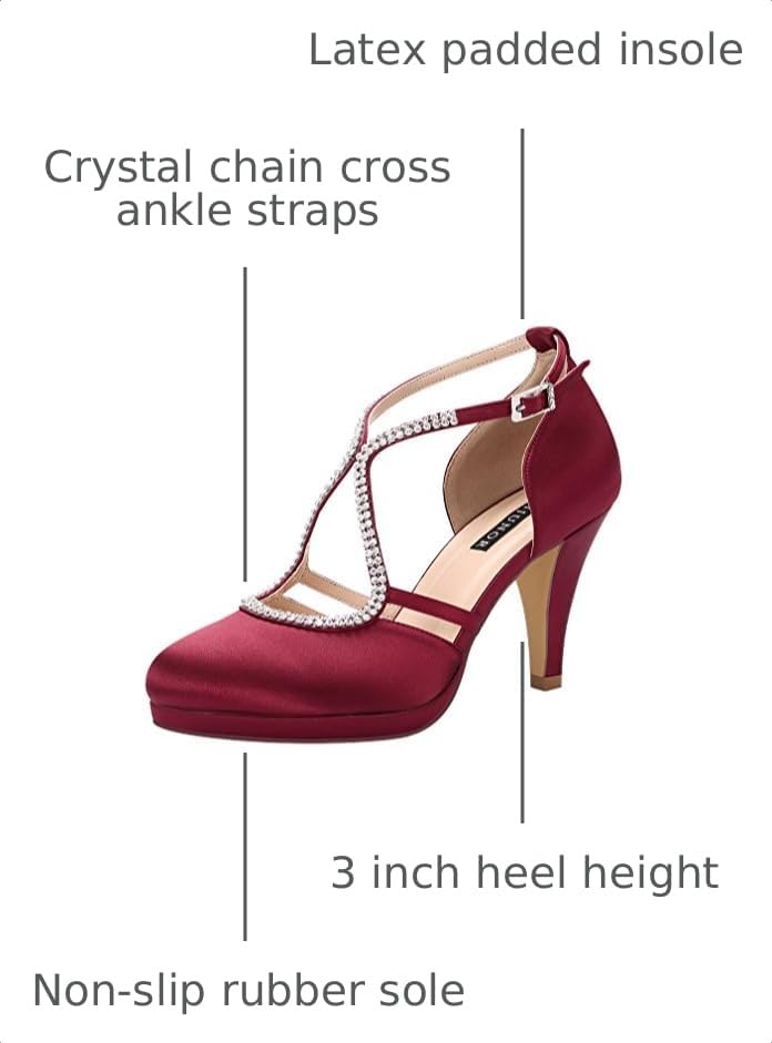 Image of ERIJUNOR Women Comfort Low Heel Closed-Toe Ankle Strap Platform Satin Bridal Wedding Shoes
