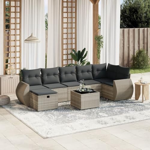 Homgoday Sofa Ratan Sofa Jardin Exterior Rattan Garden Furniture Set de sofás de jardín 8 pzas y Cojines ratán sintético Gris con almacenaje Gris Claro