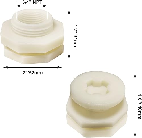 Miniatura 10 de Paquete de 3 conectores hembra de PVC NPT de 12 pulgada, conector de tanque de agua con tapones para barriles de lluvia, acuarios, gris oscuro