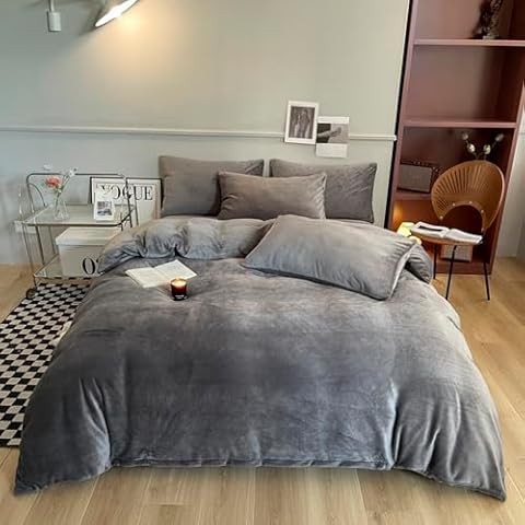 ZIQINPSQ Velvet Duvet Cover Set - Dark Gray Cover