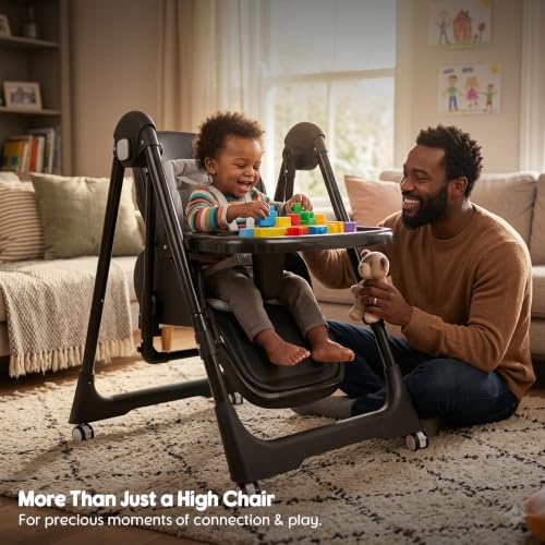 Image of Foldable High Chairs for Babies and Toddlers Convert to Baby Rocker | Convertible with Reclining Seat & Leg Rest, 3-in-1 with Tool-Free Assembly