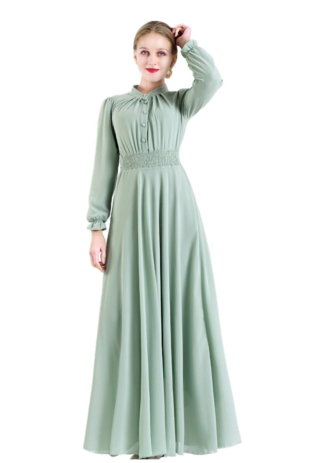 HZUXLong Sleeve Muslim Women's Long Dress Crewneck Women Dubai Dress Kaftan Abayas