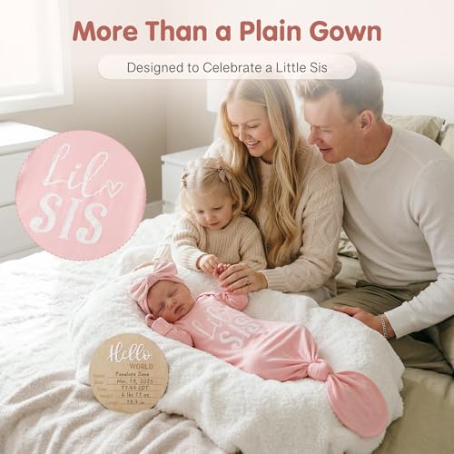 Image of Little Baby Sister Newborn Girl Outfit, Cute Knotted Gown 0-3 Month Soft Infant Going Home Sleepers