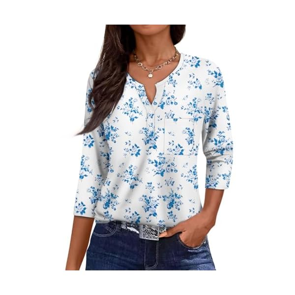 Shirts for Women 3/4 Length Sleeve Womens Tops Business Casual Fashion Top Summer Cotton Blouses for Women - Image 3