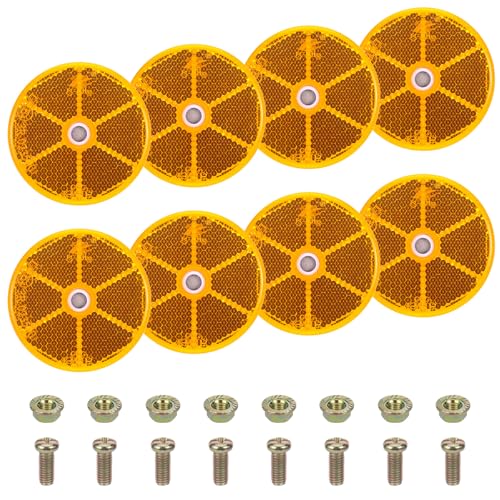 8 Stück Runde Reflektoren zum Anschrauben, ABS Katzenaugen Reflektoren Anhänger mit E-Prüfzeichen, Ø 60mm Anhänger Reflektoren Fahrradanhänger, Reflektor für Sattelpfosten für Pkw Anhänger und Lkw