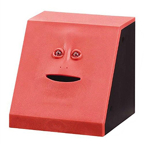 HSTYAIG Face Coin Bank Money Eating Coin Bank Battery Powered Monkey Saving Box (Red)