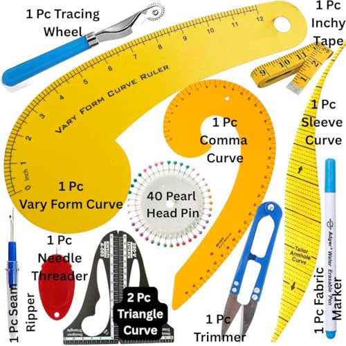 Image of Artonezt 12Pcs Professional Tailoring Kit & Fashion Design Tools - Pattern Making Set with French Curve, Armhole Ruler, Measuring Tape & Sewing Accessories for Fashion Designers & Boutiques