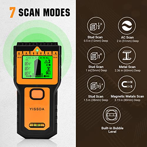 Yissda Stud Finder Wall Scanner, Upgraded 7 In 1 Magnetic Stud Sensor Wall Detector, With Bubble Level, Nail Beam Finders Center And Edge For Wood Ac Wire Metal Studs Joist Pipe, With Hd Lcd Screen #TOP1