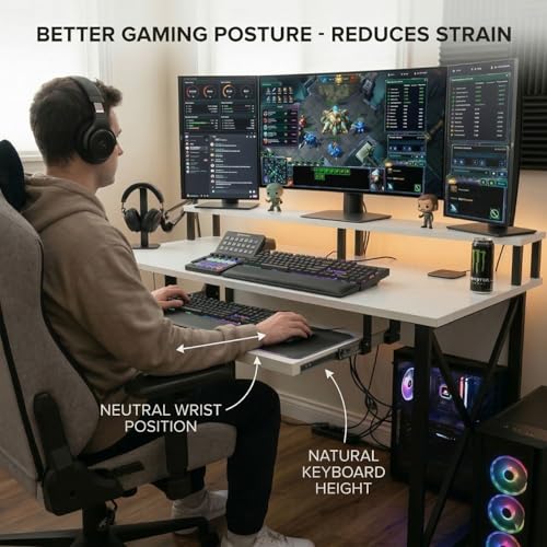 Image of FFO StarX Computer Table for Home Pc | Office Table for Home | Keyboard Tray & Moniter Riser, Laptop Table, Worktable, Study Table, Workstation | Wood, Metal, (150 Cm x 60 Cm) - DIY