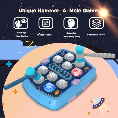 Image of Whack Game Mole Toys for 3 4 5 6 Year Old Boys, Pounding Toys for Age 3-8, 3 Modes & Light Interactive Toddlers Toy with 2 Hammer, Birthday Gifts for Toddler Boy Girl Age 3 4 5 6 7 8 9