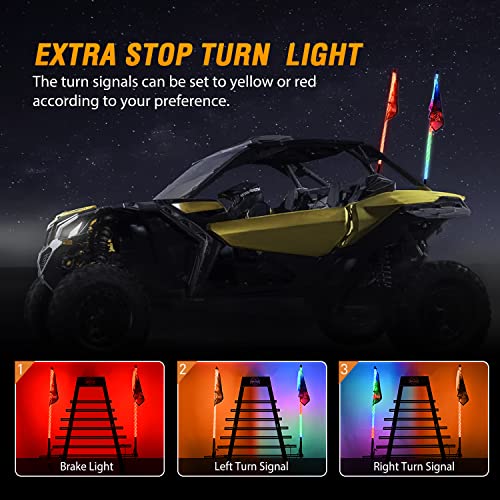 Image of Nilight 2PCS 4FT RGB LED Whip Light Remote App Control for ATV UTV Polaris