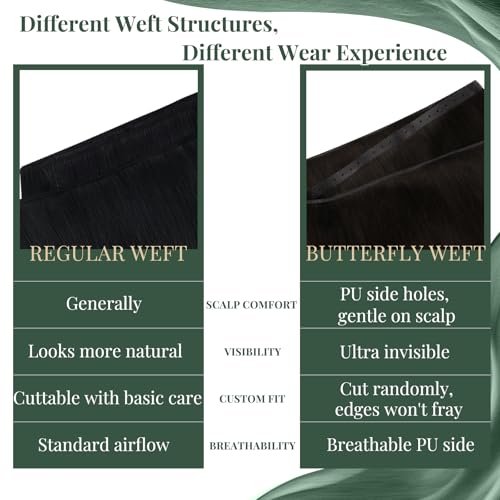 Image of Ugeat 22 Inch Butterfly Weft Hair Extensions Human Hair Dark Brown Butterfly Weft Hair Extensions Brown Butterfly Wefts Human Hair Extension Daily Wear for Long 100G