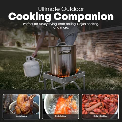 Image of GasOne Stainless Steel Outdoor Propane Burner - High Pressure Camp Stove with Adjustable Regulator & Steel-Braided Hose